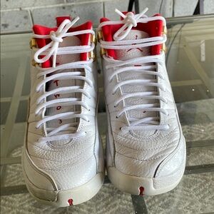 White and Red High-Top Sneakers